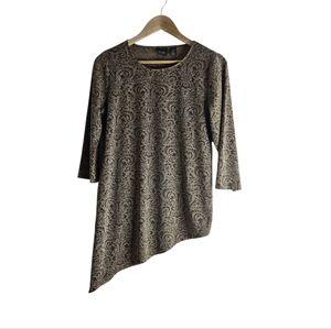 Chicos Travelers Asymmetrical Sparkling Floral Slinky Stretch Tunic Top 0 (S)